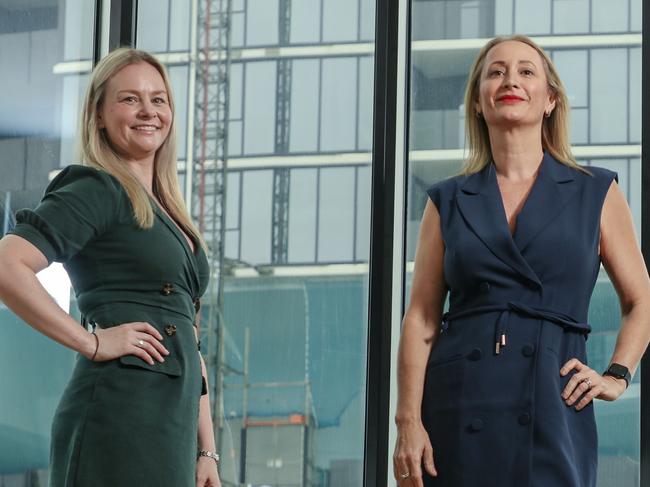 Jess Wilkie  (R) and  Jess Sykes the Hotel Queens with the construction of tower 2 progressing at pace, highlight 2 of the women who are running the project for The Star. Picture: Glenn Campbell