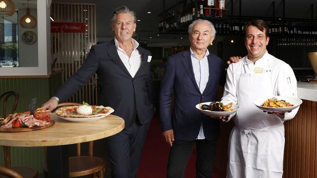 Shane Fell and Dino Mione business partners of Fellini Restaurant with executive chef Daniele Cavallucci recruited from Rome. Fellini Restaurant has opened on the Hobart waterfront. Picture: Nikki Davis-Jones