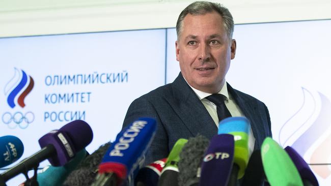 President of the Russian Olympic Committee Stanislav Pozdnyakov after the World Anti-Doping Agency banned Russia from the Olympics. Picture: Pavel Golovkin