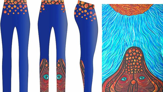 A pair of Faebella tights and the artwork used for the design, right. Picture: supplied