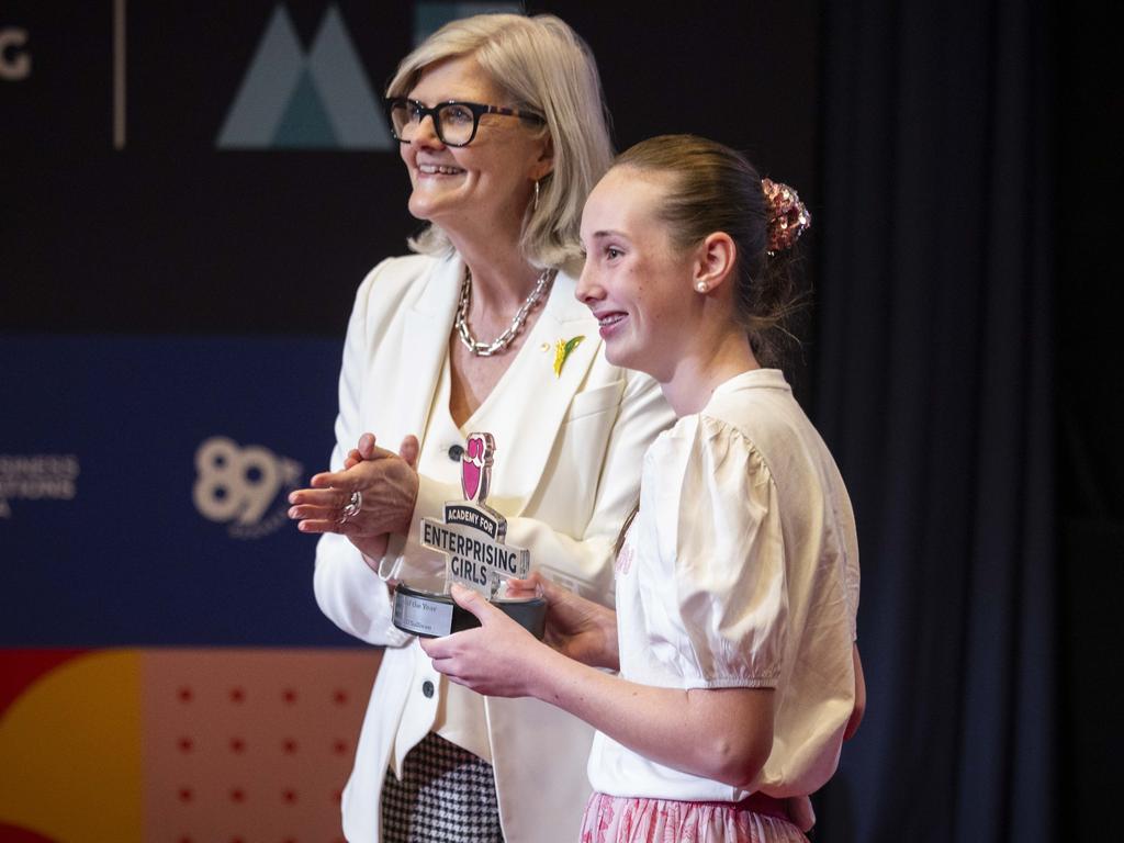 Governor-General Sam Mostyn presented Isabella with the inaugural award at Parliament House in Canberra and promised to tell King Charles about the QLD teenager’s Moisture Master innovation for farmers. Picture: supplied