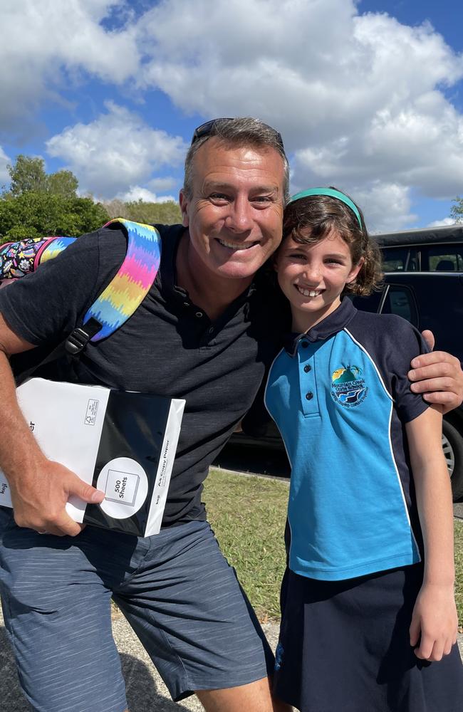 Mountain Creek State School student Roxy Cooper with her dad, Jason Cooper. Photo: Asa Andersen.