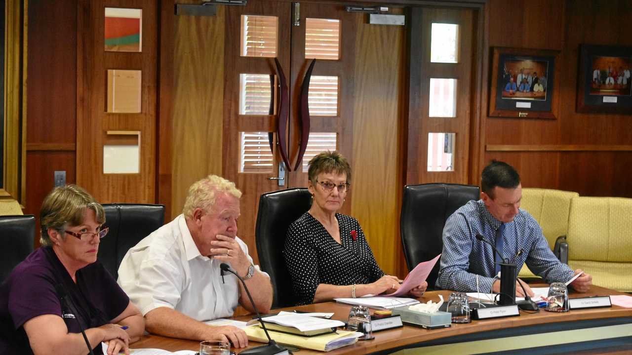 DISCUSSION: Deputy Mayor Jan Chambers, Cr Peter Flynn, Cr Puddy Chandler and Cr David Schefe in the council chamber. Picture: Christian Berechree