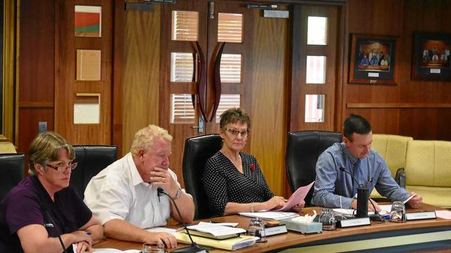 DISCUSSION: Deputy Mayor Jan Chambers, Cr Peter Flynn, Cr Puddy Chandler and Cr David Schefe in the council chamber. Picture: Christian Berechree