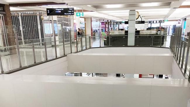 Empty floors at Indooroopilly shopping centre where they have had mass store closures. Photographer: Liam Kidston.