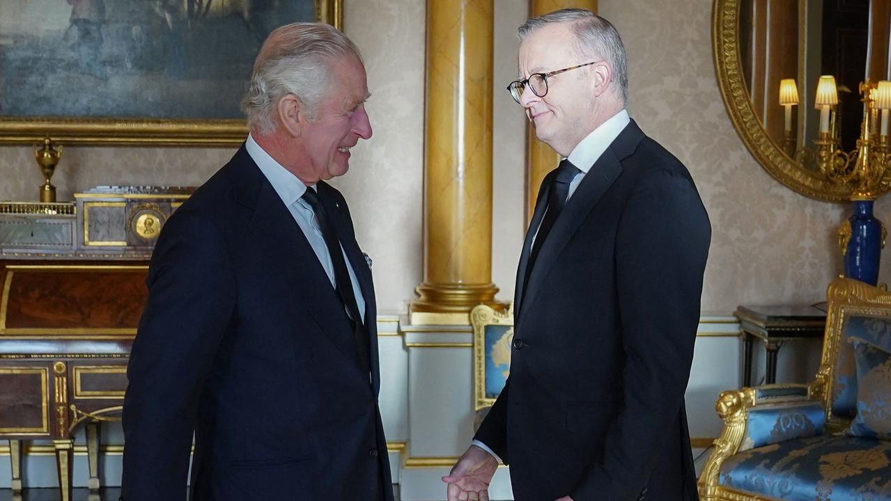 King Charles III met with Anthony Albanese at the time of the Queen’s death at Buckingham Palace, when the Prime Minister offered His Majesty an open invitation to visit Australia. Picture: AFP