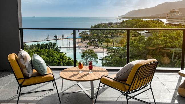 The Oak and Vine bar at the Oaks Cairns Hotel boasts some of the city’s best views. Picture: Supplied