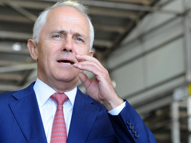 Prime Minister Malcolm Turnbull speaks to the media after a visit to the CSR Viridia Glass factory in Dandenong, south of Melbourne, Thursday, Feb. 2, 2017. (AAP Image/Joe Castro) NO ARCHIVING