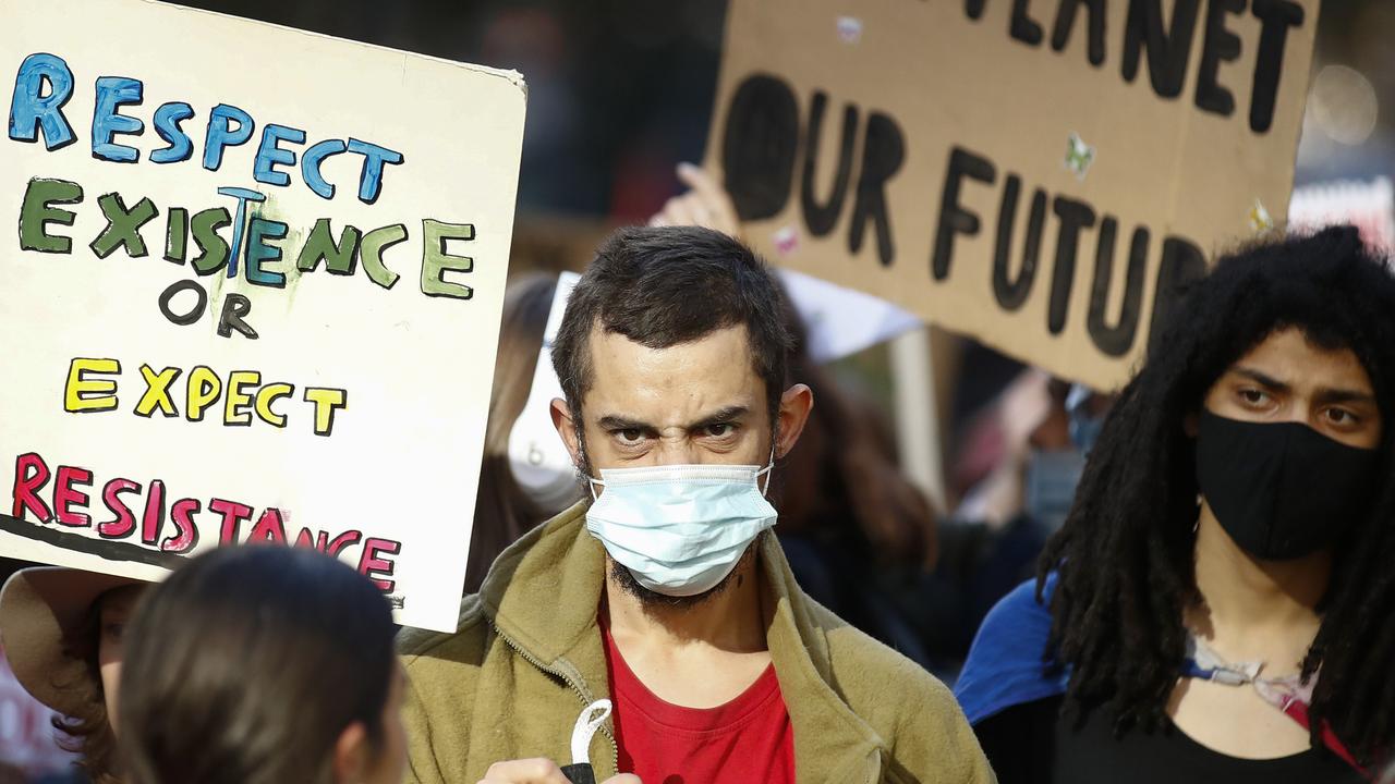 Protesters are seen during the School Strike 4 Climate protest in Melbourne, Victoria. Picture: Daniel Pockett/NCA NewsWire