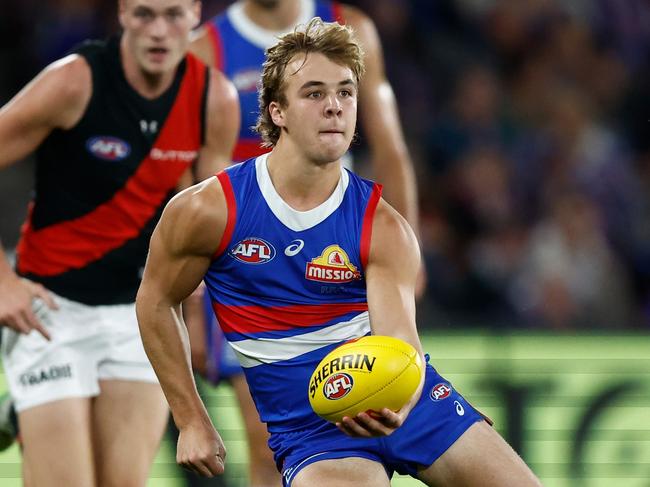 He’s in! Ryley Sanders has benefitted from the Bulldogs’ late out. (Photo by Michael Willson/AFL Photos via Getty Images)