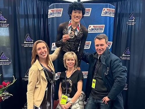 Figure skater, Spencer Lane, 16, (middle back) alongside Russian couple Evgenia Shishkova, (middle front) 53, and Vadim Naumov, 56, (right) have been confirmed dead in the crash. Picture: Supplied