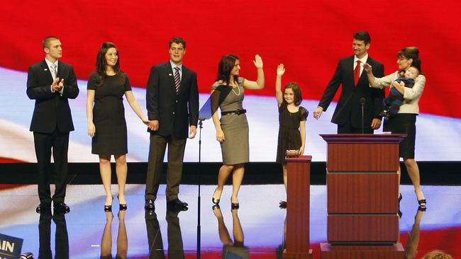 Palin with her family at the Republican convention in 2008. Picture: AFP