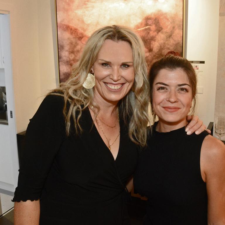 Lisa Mattiazzi and Naomi Tamers at the opening of FINEPRINTCO Luxury Art Bar at The Brickworks, Southport. Picture: Regina King