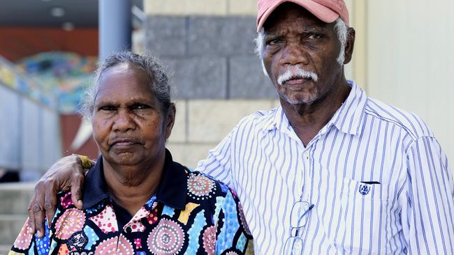 Wujal Wujal residents Josie Olbar and Roderick Nunn stand outside the Cooktown PCYC. The entire community has been evacuated, with the majority of the town staying at the Cooktown PCYC, which is set up as an evacuation centre by the Australian Red Cross. Picture: Brendan Radke