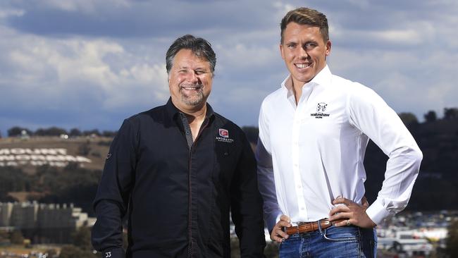 Former Indy Car champ and motorsport giant Michael Andretti with Walkinshaw Racing team principal Ryan Walkinshaw at Bathurst. Picture: Dylan Robinson