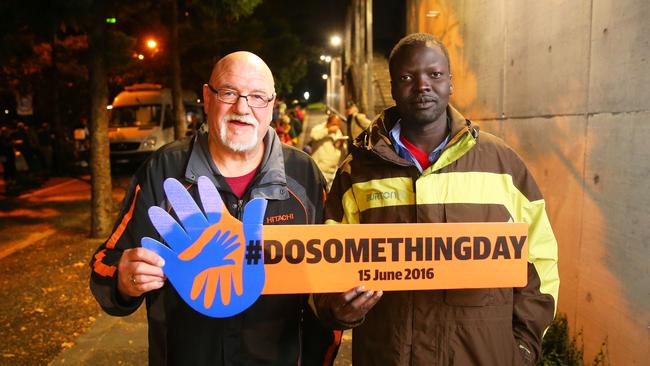 ClothesLine’s Steve Cowie with homeless client Philip. Picture: Phil Rogers