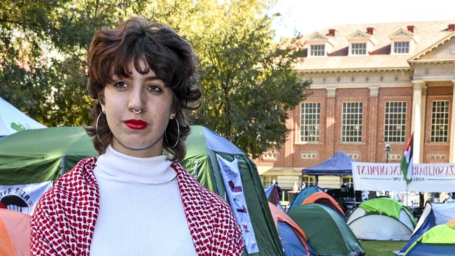 El Hall poses at the Adelaide Uni Gaza Solidarity Encampment at the Maths Lawns.Tuesday,May 7,2024.Picture Mark Brake