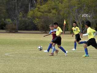 Takatsuki and St Alban's under 12's. Friendly football games between Japanese teams from Takatsuki  and Toowoomba taking palce this weekend at Middle Ridge Park. August 2018. Picture: Bev Lacey