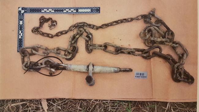 Chains which were used to restrain the woman and were later found at the bottom of a well. Picture: SA Police