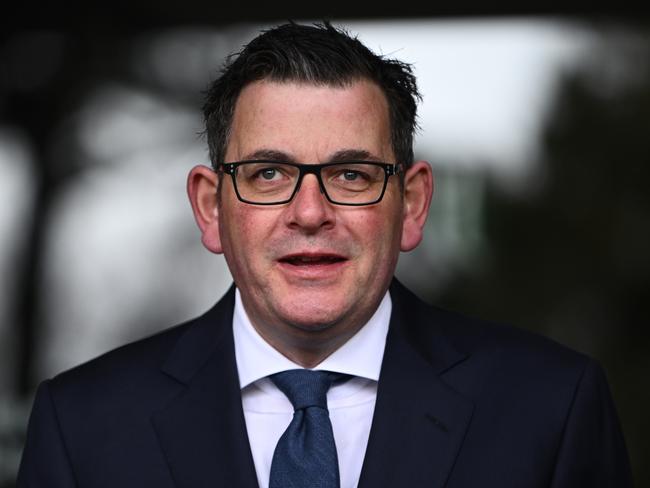 Victorian Premier Daniel Andrews speaks during a doorstop at Victorian Parliament in Melbourne, Tuesday, August 16, 2022. (AAP Image/Joel Carrett) NO ARCHIVING