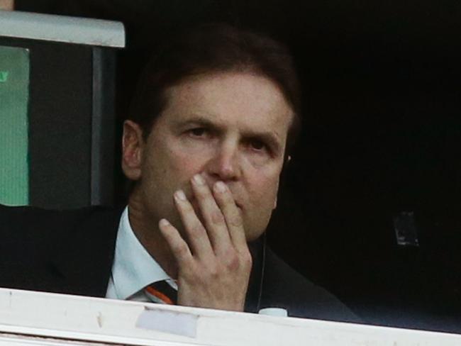 SYDNEY, AUSTRALIA - JULY 27: Tigers coach Mick Potter (L) looks dejected during the round 20 NRL match between the Wests Tigers and the St George Illawarra Dragons at ANZ Stadium on July 27, 2014 in Sydney, Australia. (Photo by Matt King/Getty Images)