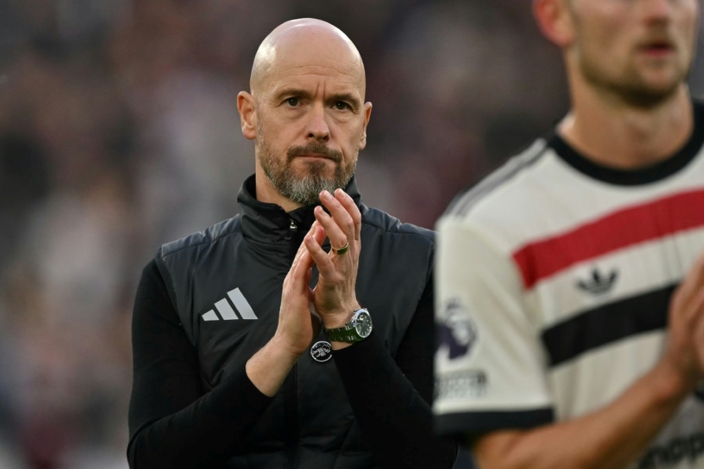 Parting gesture: Manchester United manager Erik ten Hag applauds fans after a 2-1 loss away to West Ham -- his last game in charge before he was sacked