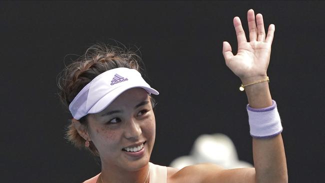 Wang Qiang celebrates the win. Picture: AP/Lee Jin-man