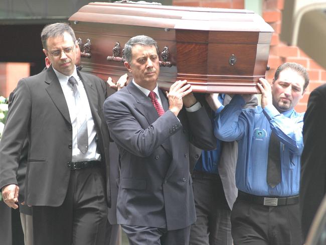 Mourners carry Jason Gully’s coffin at Dromana. Picture: Supplied