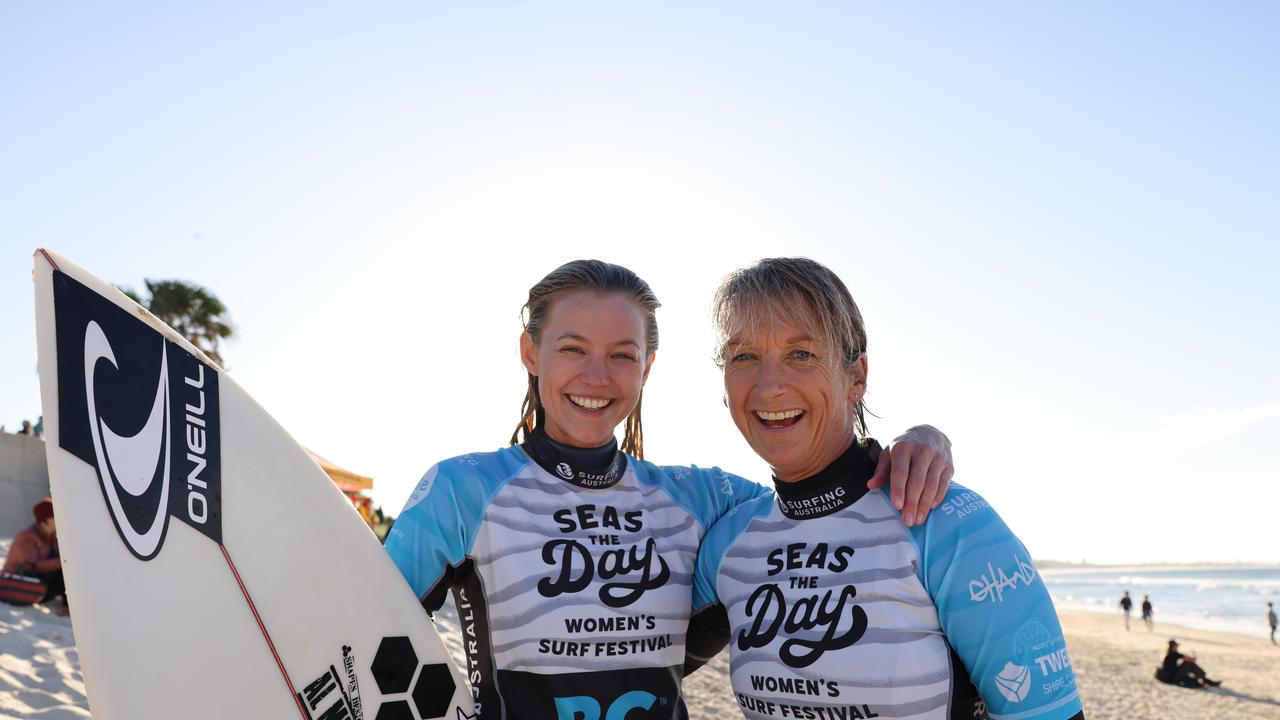 Imogen Caldwell and Layne Beachley at Seas The Day Womens Surf Festival at Kingscliff for Gold Coast at Large. Picture, Portia Large.