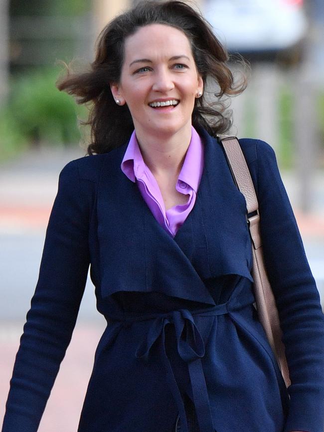 Georgina Downer with her son Henry in Stirling on Sunday. Picture: AAP / David Mariuz