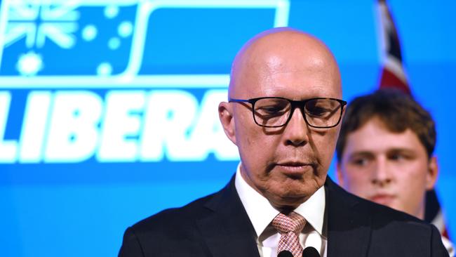 BRISBANE, AUSTRALIA - MAY 03: Opposition Leader Peter Dutton concedes defeat during a Liberal Party election night event at W Hotel on May 03, 2025 in Brisbane, Australia. Anthony Albanese and the Labor Party secure a second term as Australians rejected Peter Dutton's pitch for a conservative shift amid persistent cost-of-living and housing concerns. Dutton's defeat marks a setback for the Liberal-National coalition, reflecting shifting voter preferences. (Photo by Dan Peled/Getty Images)