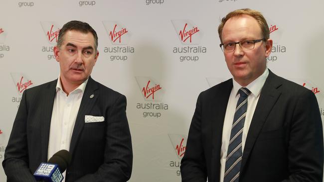 Virgin Australia CEO Paul Scurrah and administrator Vaughan Strawbridge of Deloitte. Picture: John Feder