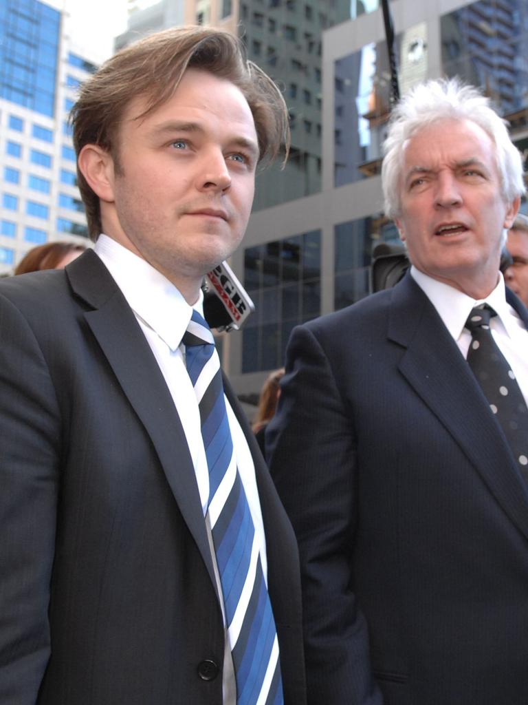 Matthew Newton and lawyer Chris Murphy in court on Brooke Satchwell charges.