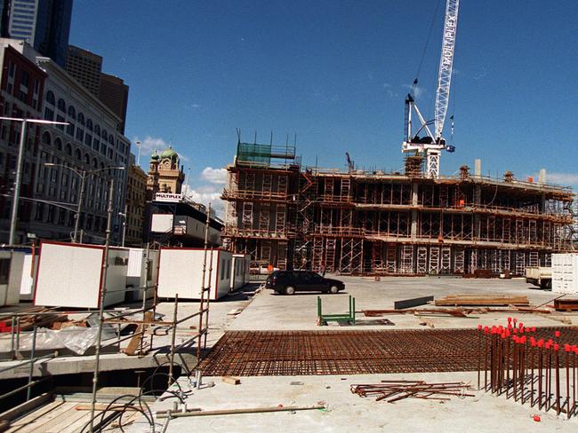 Federation Square construction site in 1999. Picture: Graham Crouch.