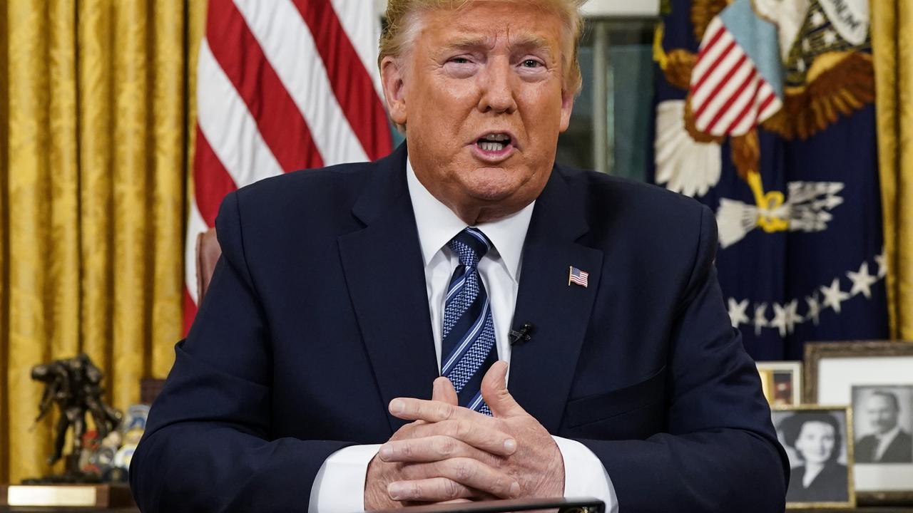 US President Donald Trump speaks in an address to the nation from the Oval Office at the White House about the coronavirus Wednesday, March, 11, 2020, in Washington. Picture: Doug Mills/The New York Times via AP.