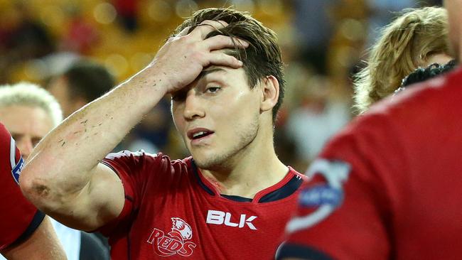 James O'Connor of the Reds shows his disappointment after losing the Super Rugby match between the Queensland Reds and the NSW Waratahs. Pic Darren England.