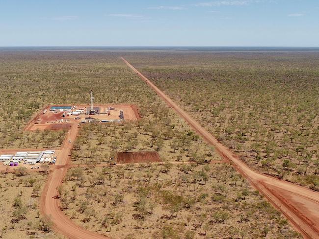 Kyalla 117, 600km south-east of Darwin, between Daly Waters and Elliott, is the first of two new Origin Energy appraisal wells to be drilled and fracture stimulated to help determine the potential of the resource in the Beetaloo Basin. Picture: Supplied