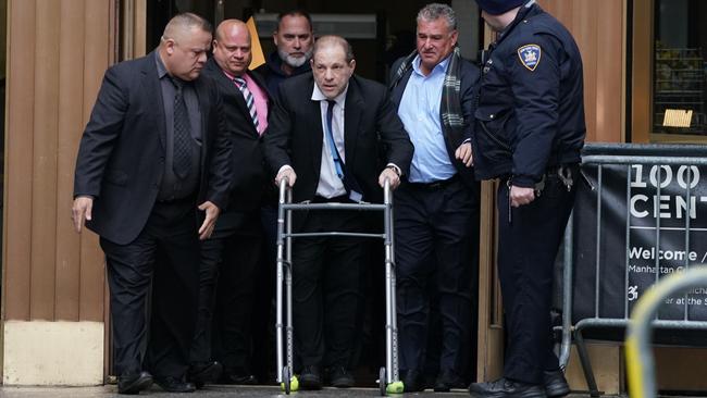 Harvey Weinstein leaves Manhattan Criminal Court, using a walker, following a hearing. Picture: AFP