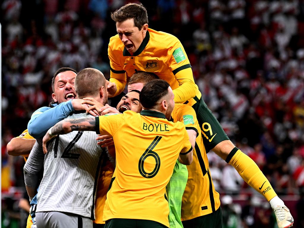 The Socceroos have been bought even closer together by their triumph over Peru. Picture: Joe Allison/Getty Images