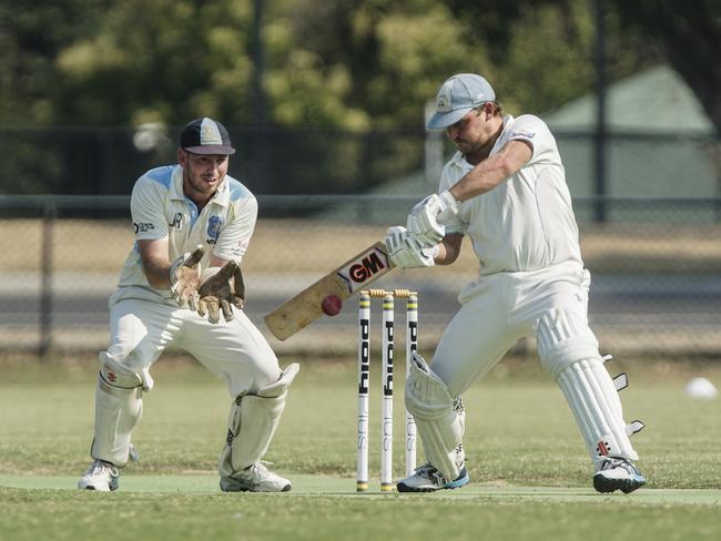 Jake Prosser rocks back and cuts hard for Langwarrin. Picture: Valeriu Campan