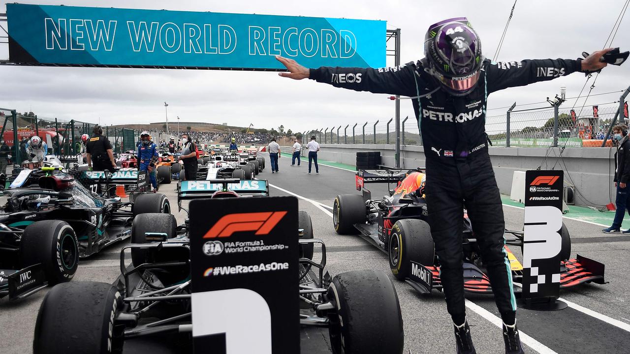 Lewis Hamilton is now a seven-time world champion. (Photo by JORGE GUERRERO / POOL / AFP)