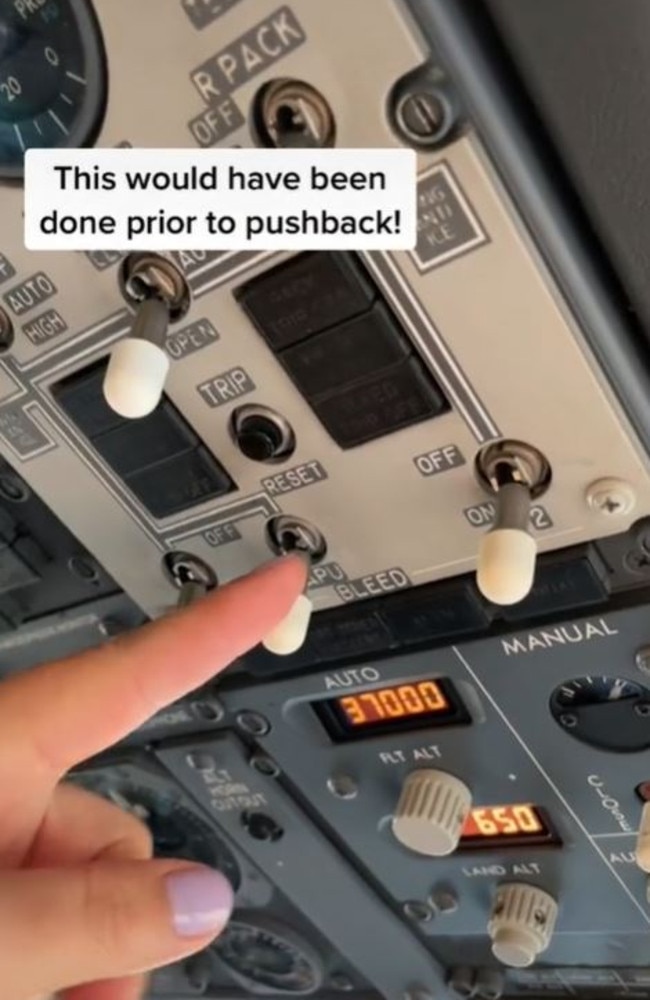 Then it’s to make sure the AP bleed switch is on. Picture: TikTok/almostcaptainmorgan