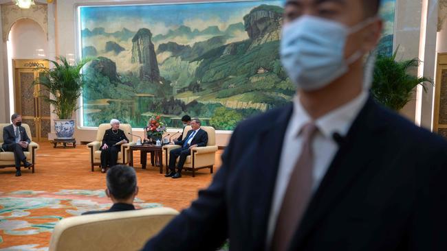 US Treasury Secretary Janet Yellen with Chinese Premier Li Qiang during a meeting at the Great Hall of the People in Beijing. Picture: Pool/AFP