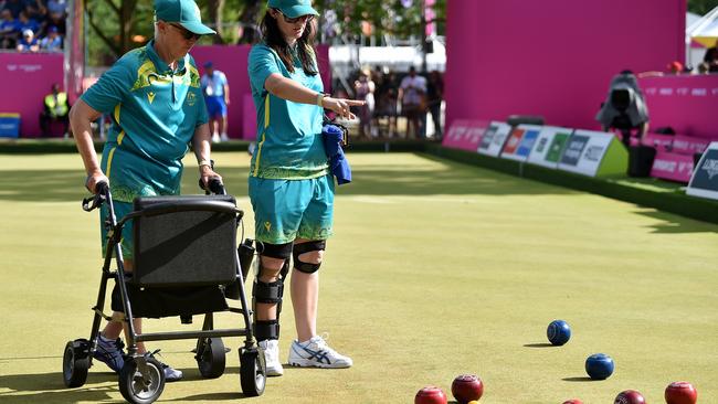 Cheryl Lindfield and Serena Bonnell react during the women's Pairs B6-B8. Picture: Nathan Stirk/Getty Images