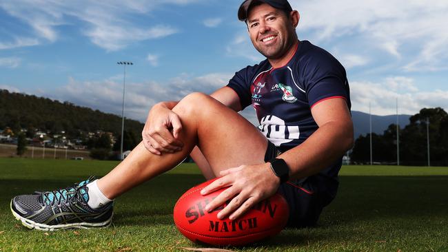 Ian Callinan former Adelaide Crows footballer and now coach of OHA has made a remarkable recovery from a stroke last year. Callinan is only 37 years old. Picture: Nikki Davis-Jones