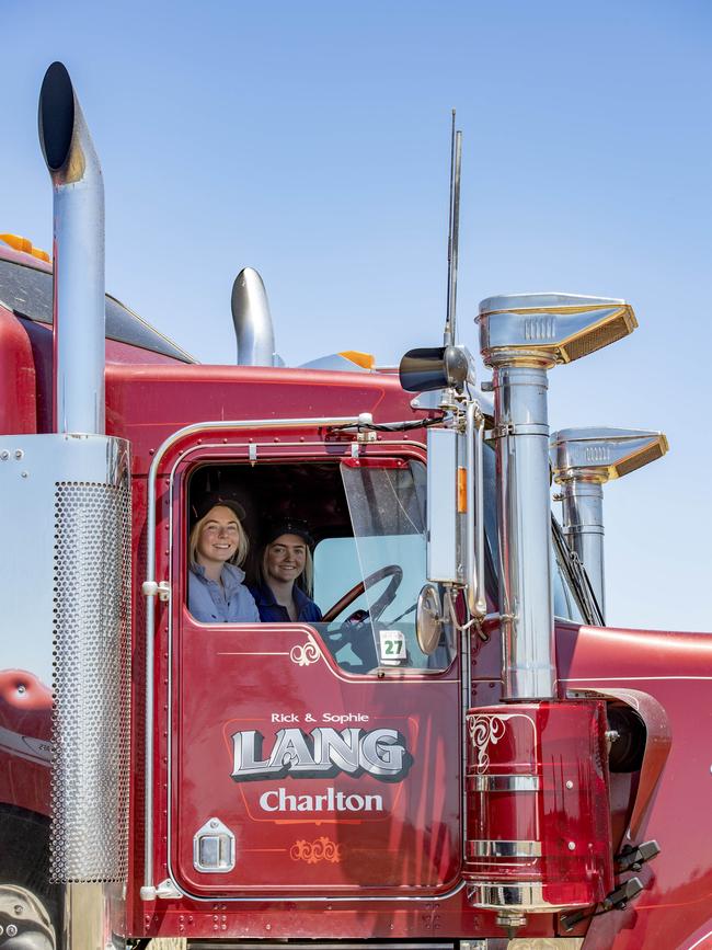 Sisters Danielle and Caitlin Lang are being forced to use badly damaged roads during harvest. PICTURE: ZOE PHILLIPS