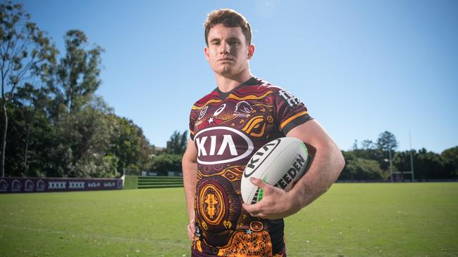 Brisbane Broncos player Ethan Bullemor wearing the Broncos Indigenous jersey. Picture: Brad Fleet