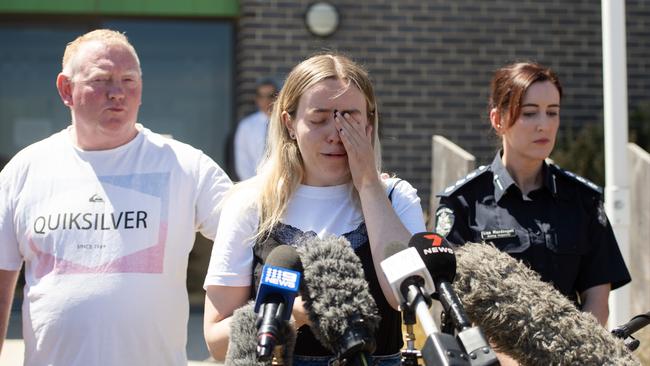 The family of missing Ballarat East woman Samantha Murphy address media. Picture: Nicki Connolly