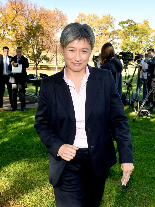 Shadow Minister for Foreign Affairs Penny Wong leaves after a press conference in Adelaide on Wednesday. Picture: AAP/Sam Wundke