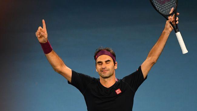 Roger Federer celebrates after his victory. 